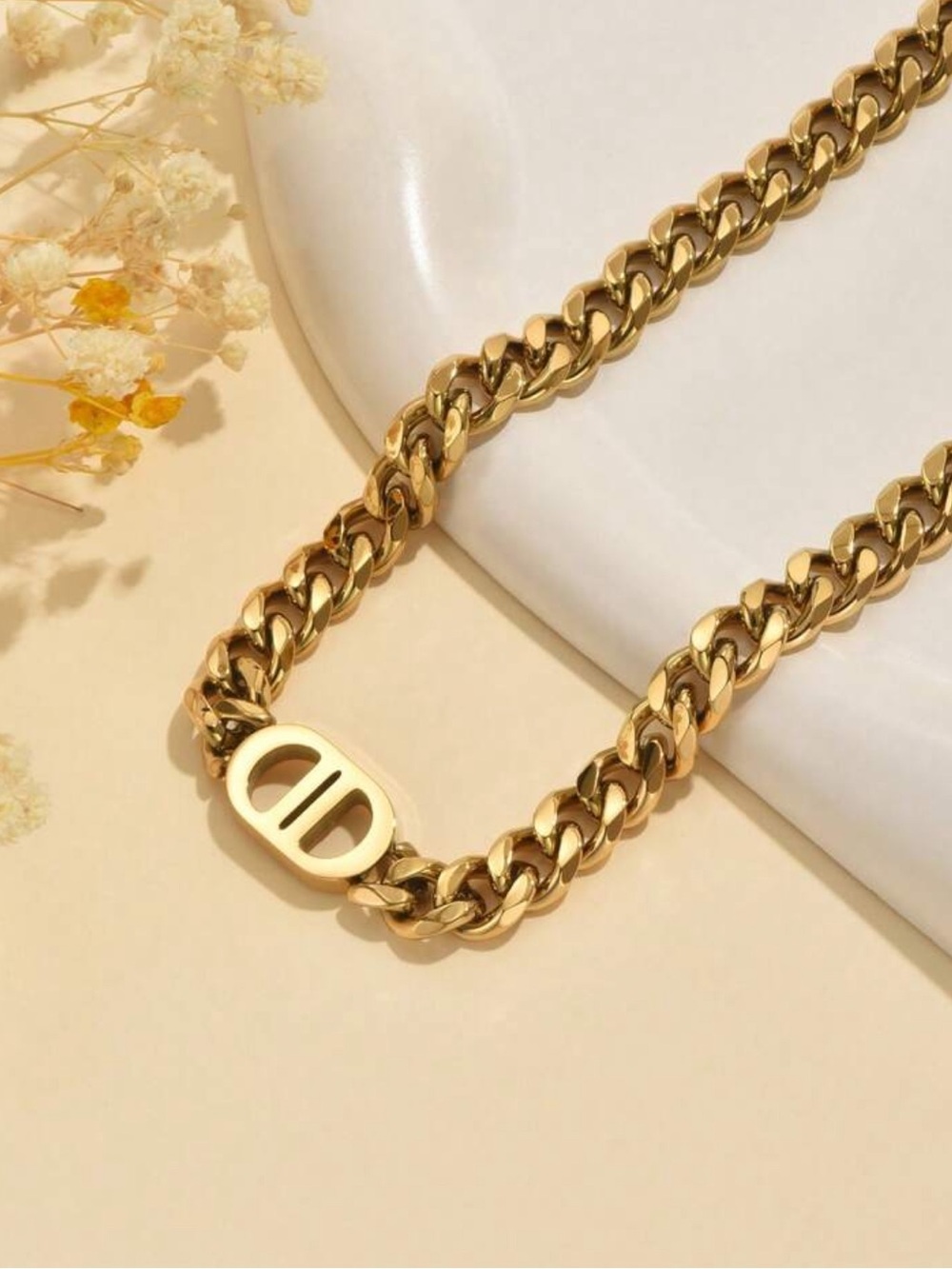 SOLD Stainless Steel Luxury Designer Gold Chain Bracelet & Necklace Set - Picture 14 of 16
